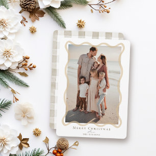 Beige Wavy Frame Photo Christmas Holiday Card
