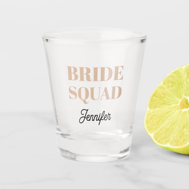 Beige Wedding Bride Squad Personalized Shot Glass (Front)