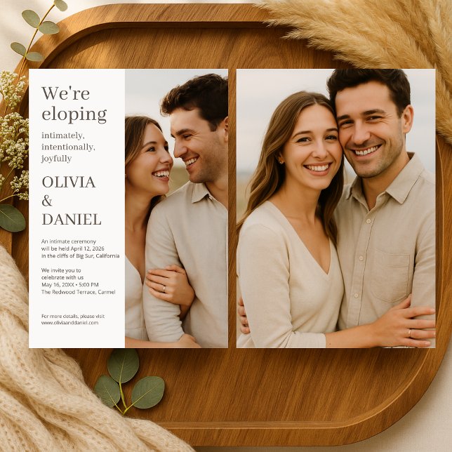 Beige Wedding Elopement Minimal Photo  Invitation (Creator Uploaded)