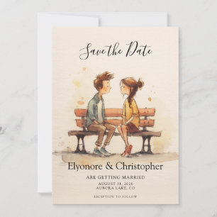 Beige Whimsical Watercolor Romantic Couple Wedding Save The Date