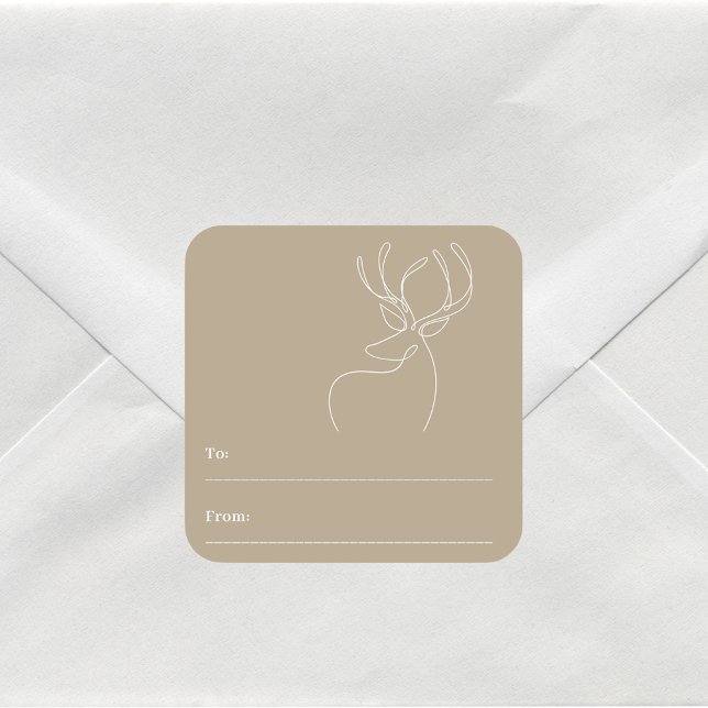 Beige white abstract reindeer modern Christmas Square Sticker (Creator Uploaded)