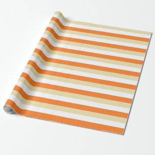 Beige, White and Orange Stripes Wrapping Paper