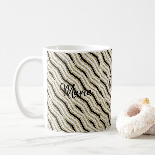 Beige White Black Stripe Mug (With Donut)