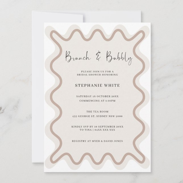 Beige White Border Brunch and Bubbly Invitation (Front)