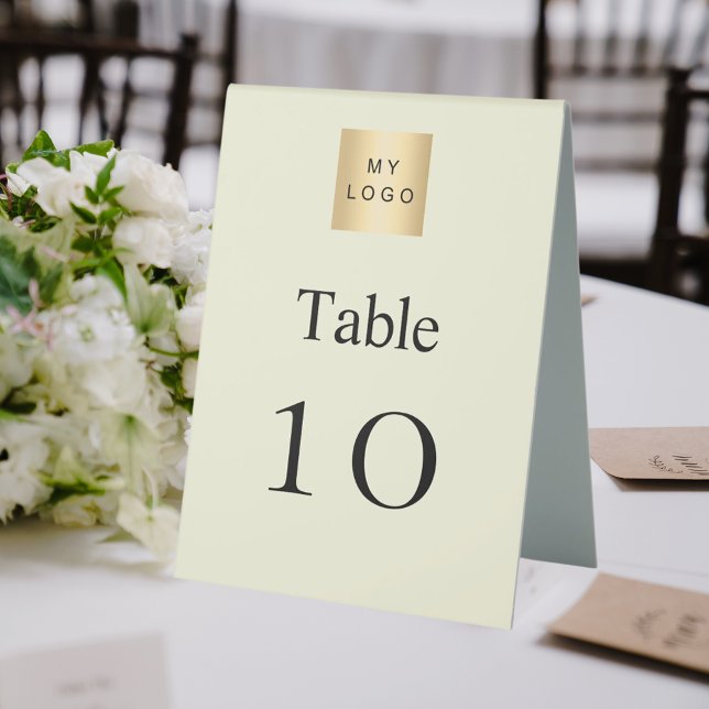 Beige white business logo table number (Creator Uploaded)
