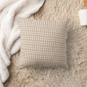 Beige & White Checkered Plaid Throw Pillow
