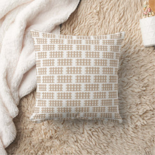 Beige & White Checkered Plaid Throw Pillow
