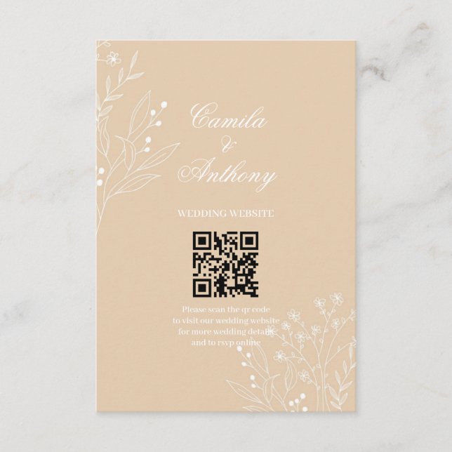 Beige White Corner Floral Boho Wedding Enclosure Card (Front)