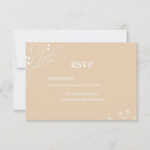 Beige White Corner Floral Boho Wedding RSVP Card