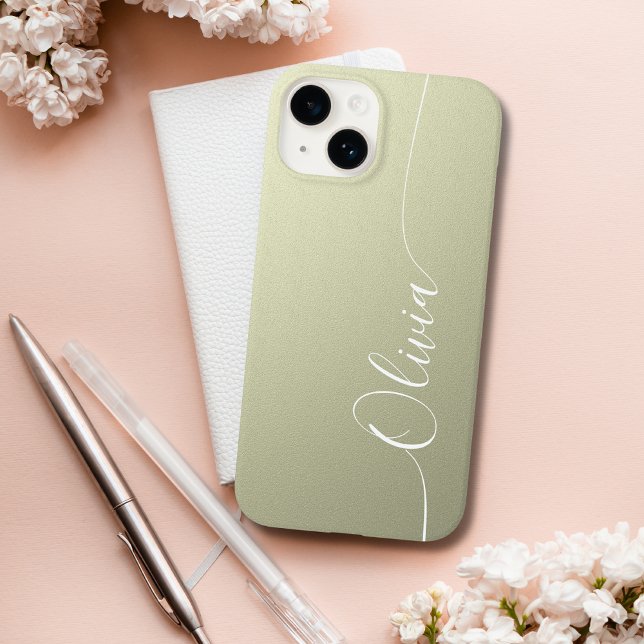 Beige White Elegant Calligraphy Script Name Case-Mate iPhone Case (Creator Uploaded)