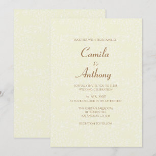Beige White Floral Pattern Full Print Border Weddi Invitation
