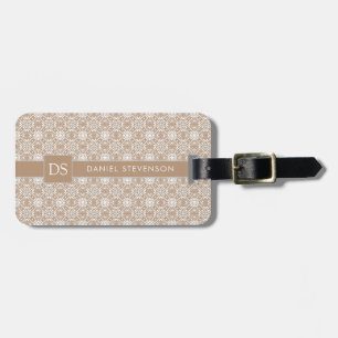 Beige White Geometrical Modern Batik Pattern Luggage Tag