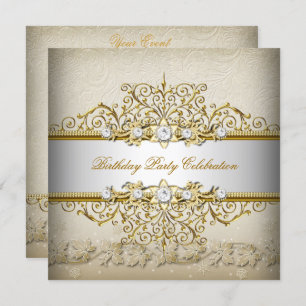 Beige White Gold Cream Elegant Party Invitation