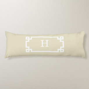 Beige White Greek Key Frame #2 Initial Monogram Body Cushion