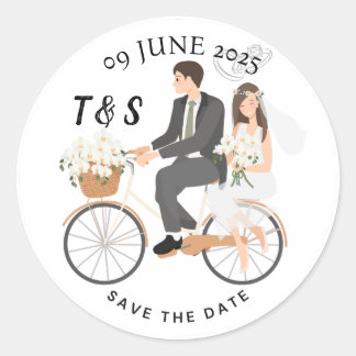 "Beige & White Illustrative Save The Date Classic Round Sticker