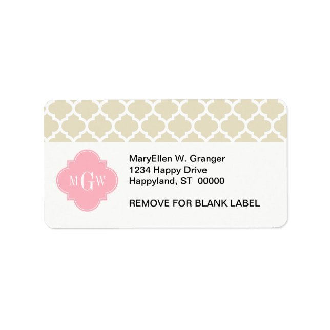 Beige, White Moroccan #5 Pink 3 Initial Monogram Label (Front)