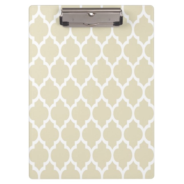 Beige White Moroccan Quatrefoil Pattern #4 Clipboard (Front)