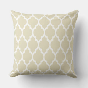 Beige White Moroccan Quatrefoil Pattern #4 Cushion