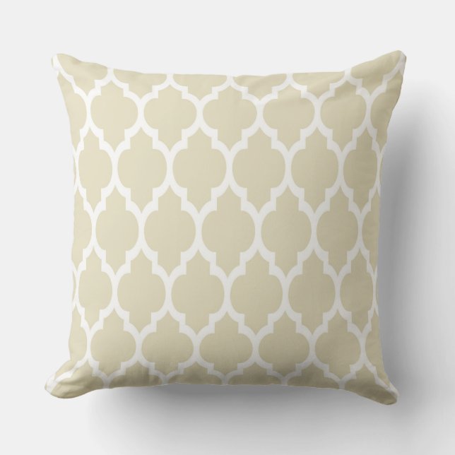 Beige White Moroccan Quatrefoil Pattern #4 Cushion (Front)