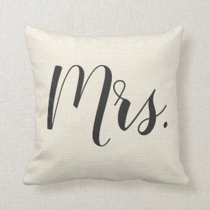 Beige White Mrs.   Mr.&Mrs.Wedding Throw Pillow