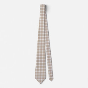 Beige White Pink Tartan Plaid Pattern Rustic Tie