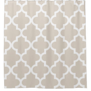 Beige White Quatrefoil Pattern Shower Curtain