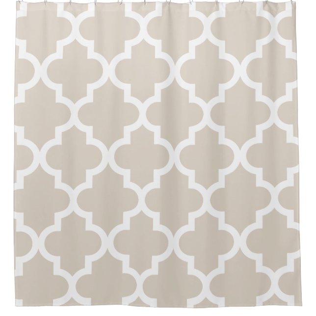 Beige White Quatrefoil Pattern Shower Curtain (Front)