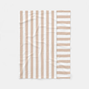 beige white stripe pattern fleece blanket