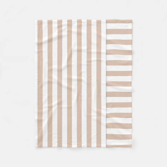 beige white stripe pattern fleece blanket (Front)