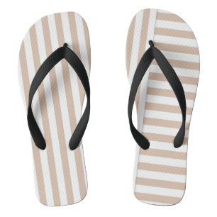 beige white stripe pattern thongs