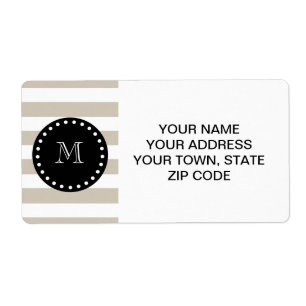 Beige White Stripes Pattern, Black Monogram