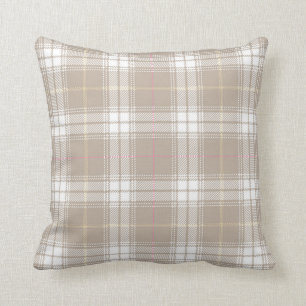 Beige White Tartan Plaid Pattern Rustic Cushion