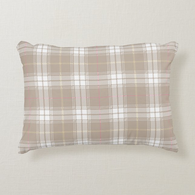 Beige White Tartan Plaid Pattern Rustic  Decorative Cushion (Front)