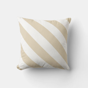 Beige White Thick Diagonal Stripes Cushion
