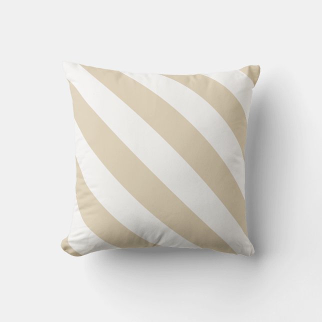 Beige White Thick Diagonal Stripes Cushion (Front)