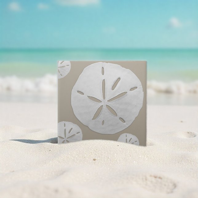 Beige & White Tropical Beach Sand Dollar Ceramic Tile (Creator Uploaded)