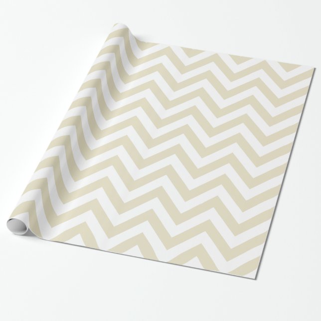 Beige White XL Chevron ZigZag Pattern Wrapping Paper (Unrolled)