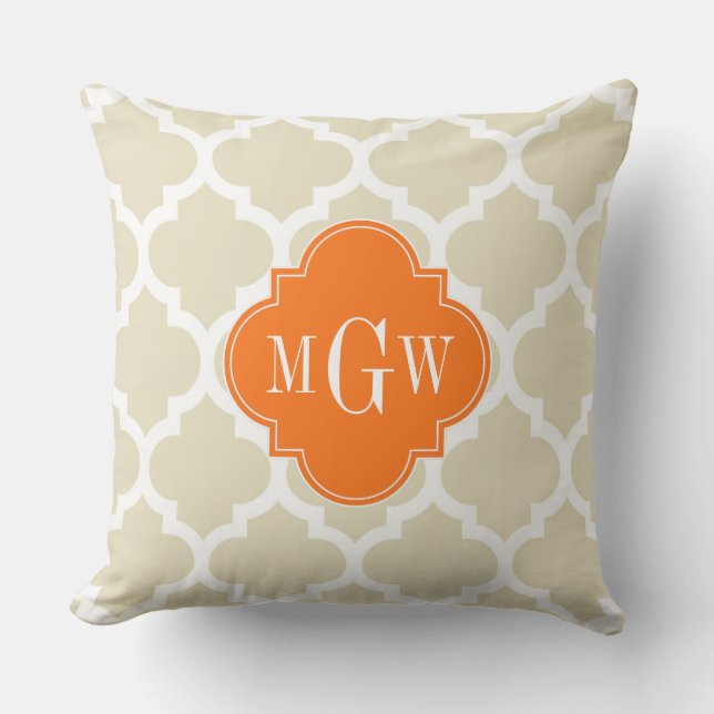 Beige, Wht Moroccan #5 Pumpkin 3 Initial Monogram Cushion (Front)
