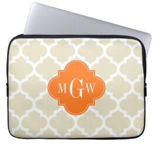 Beige, Wht Moroccan #5 Pumpkin 3 Initial Monogram Laptop Sleeve
