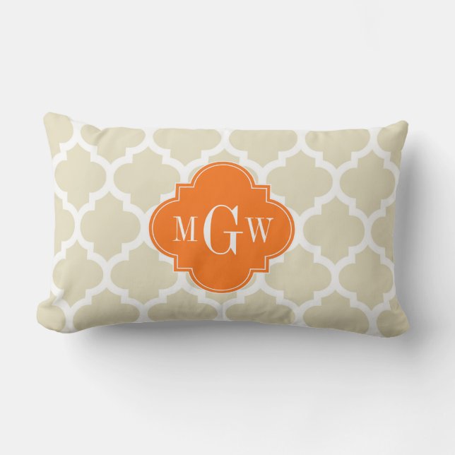Beige, Wht Moroccan #5 Pumpkin 3 Initial Monogram Lumbar Cushion (Front)