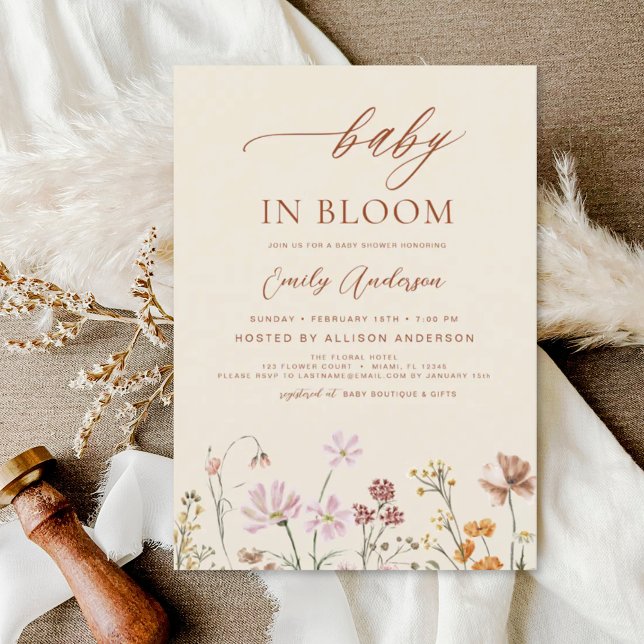 Beige Wildflower Baby in Bloom Baby Shower Invitation (Creator Uploaded)