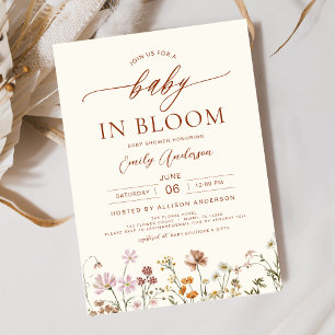 Beige Wildflower Baby in Bloom Baby Shower Invitation