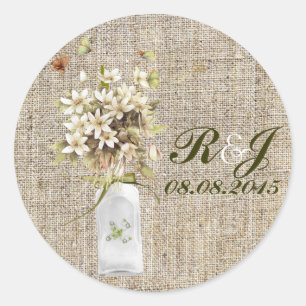 beige wildflower bohemian burlap hippie wedding classic round sticker