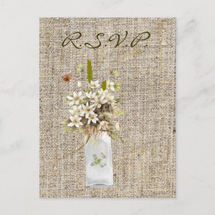 beige wildflower bohemian burlap hippie wedding invitation postcard