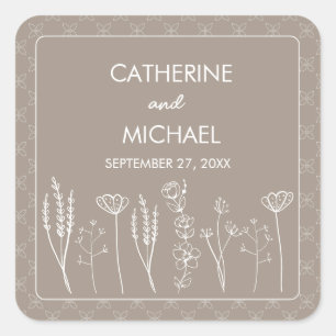 Beige Wildflower Bohemian Wedding Square Sticker
