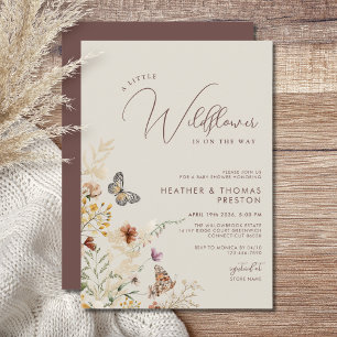 Beige Wildflower Butterfly Meadow Baby Shower  Invitation