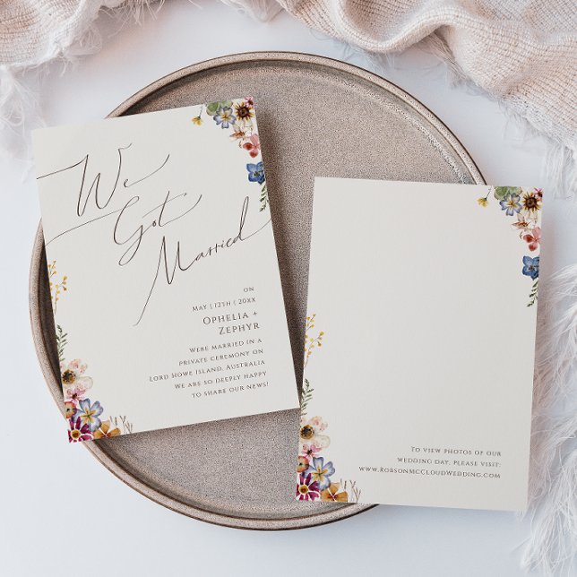 Beige Wildflower Garden Elopement Announcement (Creator Uploaded)