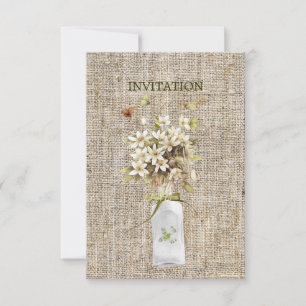 beige wildflower hippie bohemian burlap wedding invitation