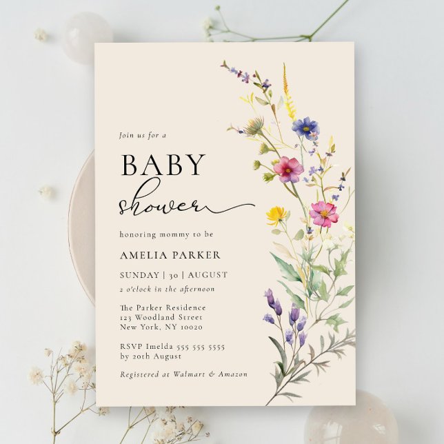 Beige Wildflower Spring Floral Baby Shower Invitation (Creator Uploaded)