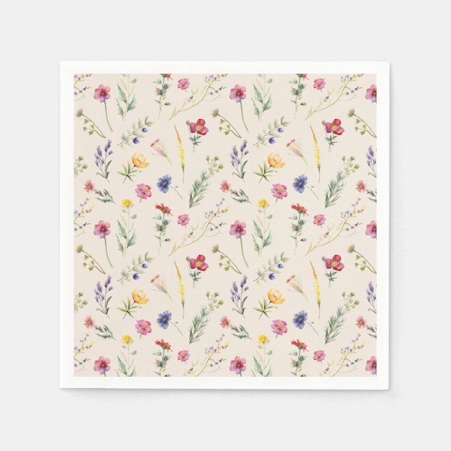 Beige Wildflower Spring Floral Napkin (Front)